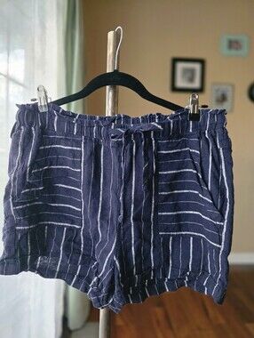 Thread & Supply Linen Blend Pull On Navy Striped Shorts Size Large